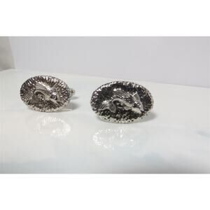 Vintage Detailed Silver Plated Fish / Fishing  Cuff Links